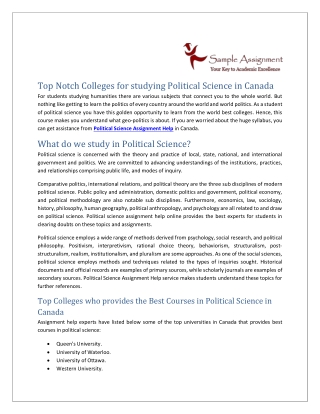 Top Notch Colleges for studying Political Science in Canada