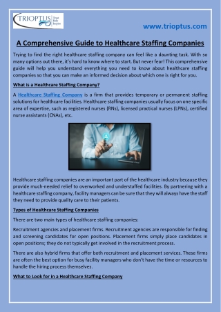 A Comprehensive Guide to Healthcare Staffing Companies