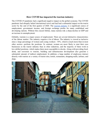 How COVID has impacted the tourism industry.