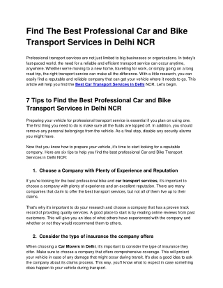 Find The Best Professional Car and Bike Transport Services in Delhi NCR (1)