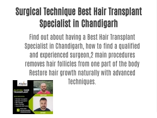 Surgical Technique Best Hair Transplant Specialist in Chandigarh