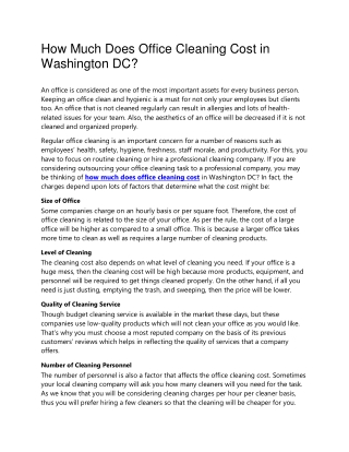 How Much Does Office Cleaning Cost in Washington DC