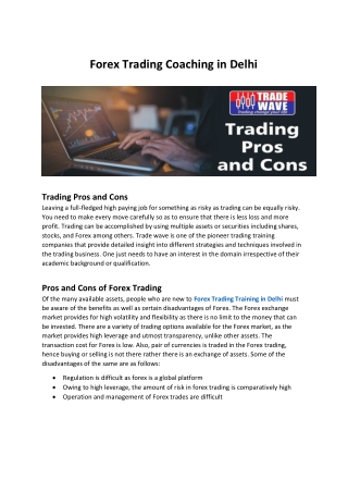 Forex Trading Coaching in Delhi