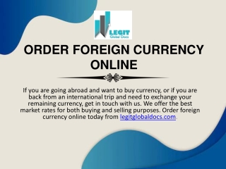 Order Foreign Currency Online