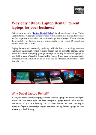 Why only “Dubai Laptop Rental” to rent laptops for your business?