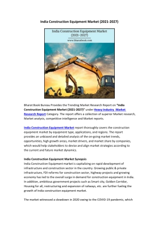 India Construction Equipment Market (2021-2027)