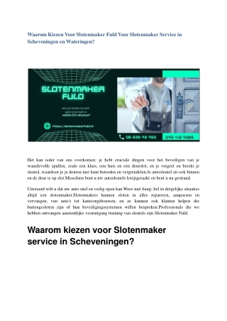 Waarom Kiezen Voor Slotenmaker Fuld Voor Slotenmaker Service in Scheveningen en Wateringen.ppt
