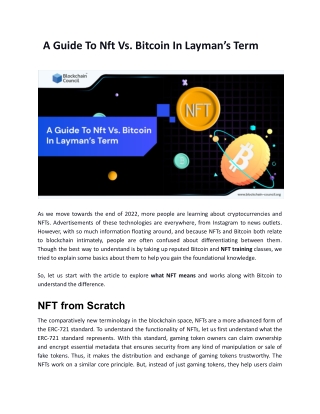 A Guide To Nft Vs. Bitcoin In Layman’s Term
