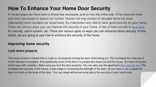 How To Enhance Your Home Security