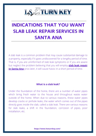 Indications that you want slab leak repair services in Santa Ana
