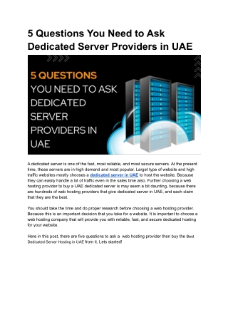 5 Questions You Need to Ask Dedicated Server Providers in UAE