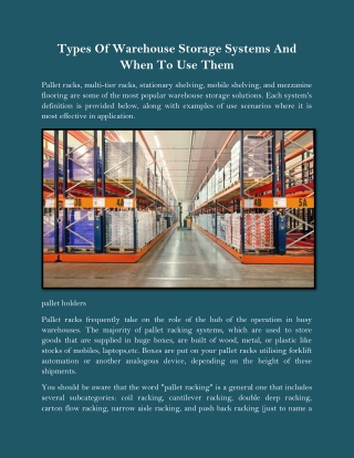 Types Of Warehouse Storage Systems And When To Use Them