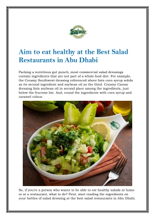 Aim to eat healthy at the Best Salad Restaurants in Abu Dhabi