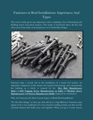 Fasteners In Roof Installations Importance And Types