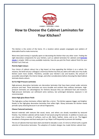 How to Choose the Cabinet Laminates for Your Kitchen