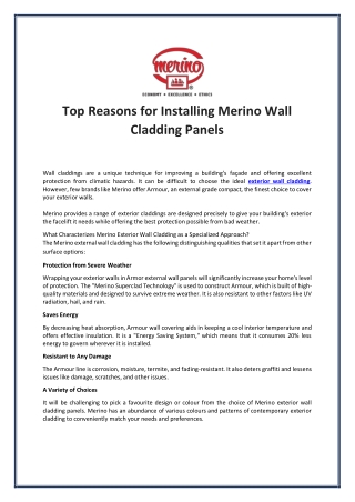 Top Reasons for Installing Merino Wall Cladding Panels