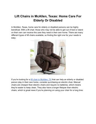 Lift Chairs in McAllen, TX: Home Care For Elderly Or Disabled