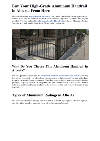 Buy Your High-Grade Aluminum Handrail in Alberta From Here