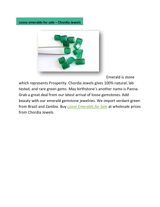 Loose Emeralds for Sale by Chordia Jewels