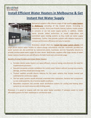 Install Efficient Water Heaters in Melbourne & Get Instant Hot Water Supply