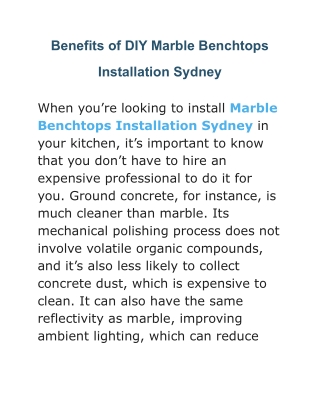 Benefits of DIY Marble Benchtops Installation Sydney