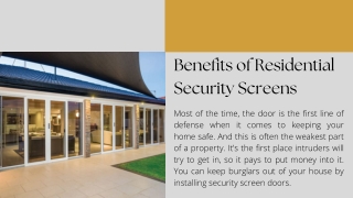 Benefits of Residential Security Screens