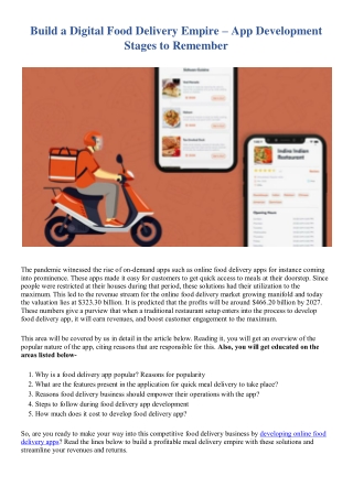 Build a Digital Food Delivery Empire – App Development Stages to Remember