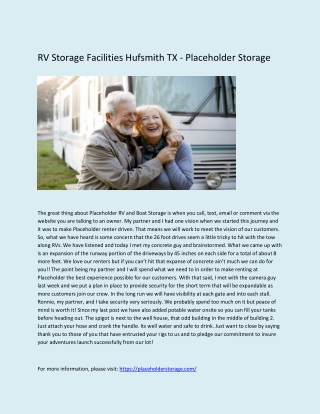 RV Storage Facilities Hufsmith TX - Placeholder Storage