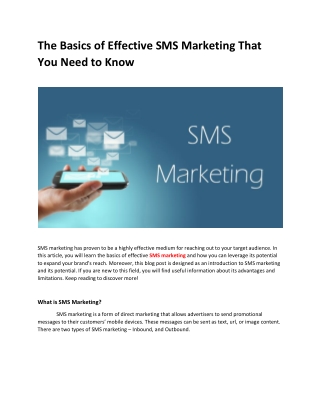 The Basics of Effective SMS Marketing That You Need to Know