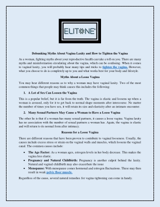 Debunking Myths About Vagina Laxity and How to Tighten the Vagina