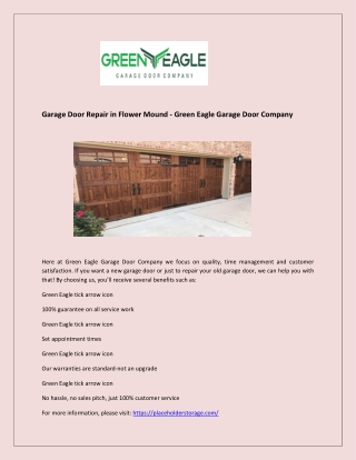Garage Door Repair in Flower Mound - Green Eagle Garage Door Company