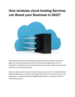 What Business Benefits Can Windows Cloud Hosting Services Provide in 2022?