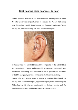 Best Hearing clinic near me - YoHear