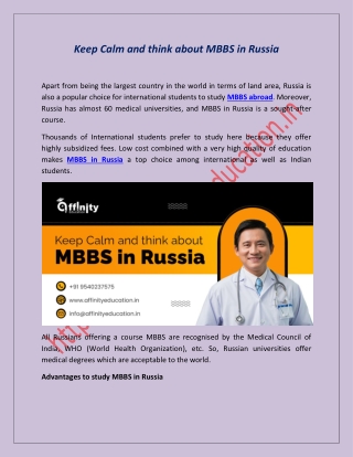 Keep Calm and think about MBBS in Russia