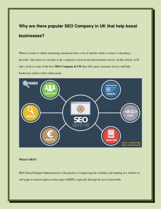 Why are there popular SEO Company in UK that help boost businesses