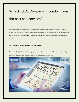 Why do SEO Company in London have the best seo services