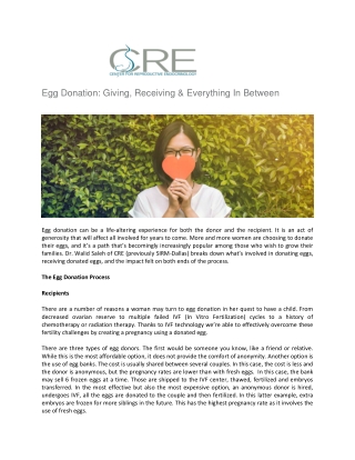 Egg Donation, IVF Texas, SIRM Dallas Fertility Center - Center for Reproductive Endocrinology