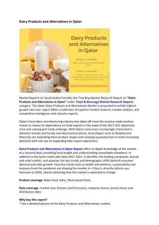 Qatar Dairy Products and Alternatives Market Research Report 2021-2027