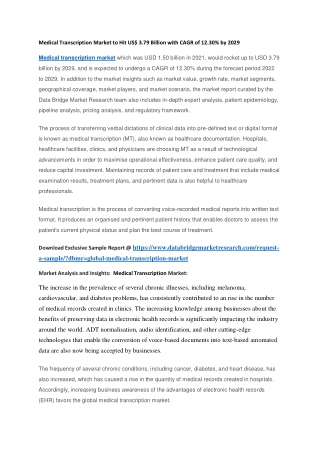 Medical Transcription Market to Hit US 3.79 Billion with CAGR of 12.30 by 2029