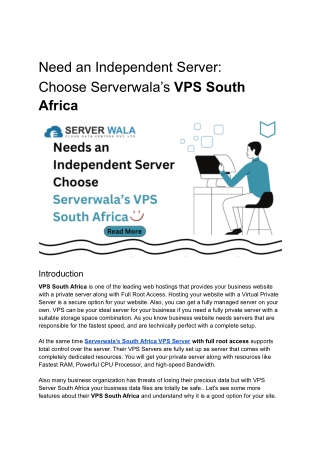 Need an Independent Server Choose Serverwala’s VPS South Africa