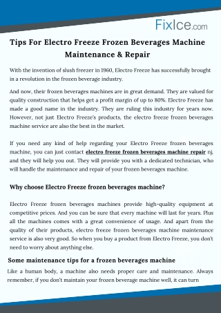 Tips For Electro Freeze Frozen Beverages Machine Maintenance & Repair