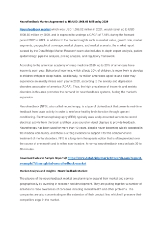 Neurofeedback Market Augmented to Hit USD 1908.66 Million by 2029