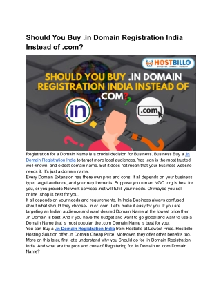 Should You Buy .in Domain Registration India Instead of .com_