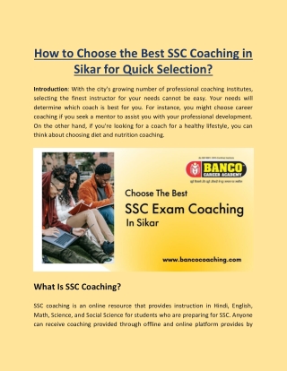 How to Choose the Best SSC Coaching in Sikar for Quick Selection?