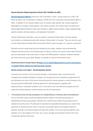Steroid Injections Market Expected to Reach USD 7.66 Billion by 2029