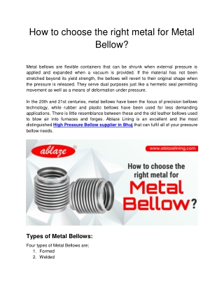 How to choose the right metal for Metal Bellow