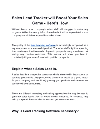 Sales Lead Tracker will Boost Your Sales Game - Here's How