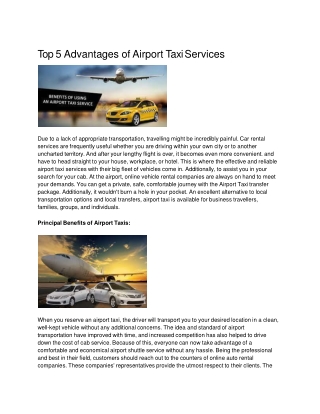 Advantages of Airport Taxi Services