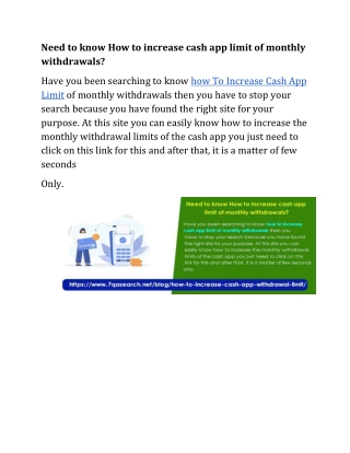 Need to know How to increase cash app limit of monthly withdrawals