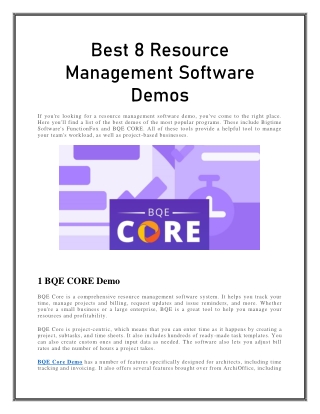 Best 8 Resource Management Software Demos